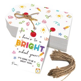 50Pcs Welcome Back to School Gift Tags on The First Day of School, Classroom Party Favors for Teachers or Students (Bright)