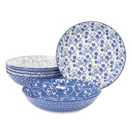 Elama Aurora 6 Piece Assorted Design Porcelain Blue Graphic Bowl Set, Tableware, Serveware, Dinnerware Set, Bowl Set (6 Piece)