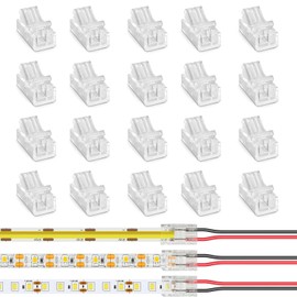 JDCMEI 20pcs 2 Pin 8mm COB LED Connector, 2 Pin LED COB Strip Connector, Transparent Solderless LED Flashing Adapter, LED Solderless Strip Connector for COB/SMD LED Strips