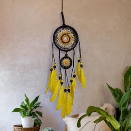 Dream Catchers Handmade Feather Native Home Wall Decoration (Brown/Yellow, 18H 6W)