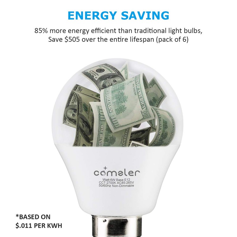 comzler A15 LED Bulbs 60W Equivalent, Warm White 2700K,E12 Small