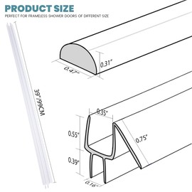 Shower Door Bottom Seal, 1 Set 39 Inch Long Clear PVC Strip (M Shape) for 3/8"(10mm) Thick Frameless Glass Door, with a PVC Base (D Shape) to Stop Water Leak