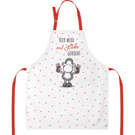 Sheepworld Apron with Saying "Liebe" | Cooking Apron Made of Cotton, 87 cm x 70 cm, Multicoloured | Gift Kitchen, Cooking, Friends, Birthday | 47087