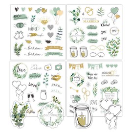 Wedding Scrapbook Stickers 4 Sheets 80 Pieces Waterproof Wedding Planning Stickers for Marriage Planner Envelope Engagement Anniversary Wedding Anniversary Decoration Stickers