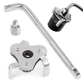 Swpeet 3Pcs Universal 3 Jaw Oil Filter Wrench Tool and 3/8 inch Square Driver Adapter Socket and L-Type 1/2 inch Square Driver Handle for Diameters 2 1/8-4 1/2 Inches Fits ⅜ and ½ inch Drive Removing