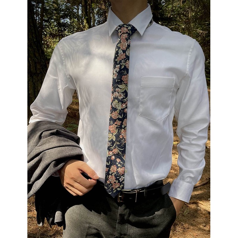 Kebocis Corbata delgada de algodón floral para hombre, Flores-azul marino
