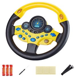 VVistch Kids Steering Wheel Toy with Light and Music, Car backseat Simulated Driving Steering Wheel Gifts Toys (yellow)