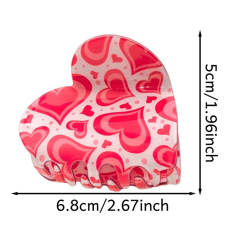 Heart Pattern Print Heart Shape Hair Claws 2.6" Pink Hair