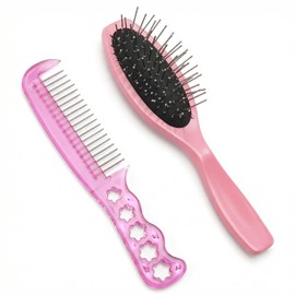 2 Pcs Doll Wig Brush Set, Stainless Steel Needle & Nylon Detangling Brushes with Wide-Tooth Comb, Professional Styling Tools for 18 Inch Dolls, Synthetic Hair Wigs, Extensions, Girls Toys (Pink)