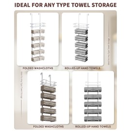Aetyord Hanging Towel Racks for Bathroom No Drill - Over The Door 6-Tier Bath Towel Storage Organizer for Small Bathrooms - Back Door Large Tiered Towel Holder Hanger for Rolled Towels RV Camper White