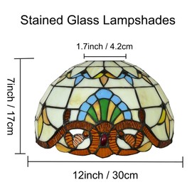 Tiffany Lamp Shade Replacement 12X7 Inch Baroque Stained Glass Lampshade Only 1-5/8-Inch Fitter Opening for Arched Floor Lamp, Torchiere Lamp, Pendant Light,Beige