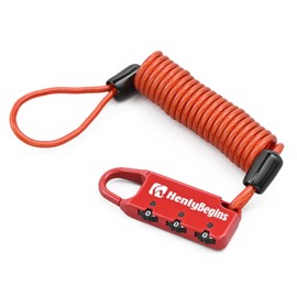 HenlyBegins DLK120R Daytona Combination Cable Lock, Padlock for Motorcycle Seat Bag, Loop Ended, Coiled Wire Cable Length 47.2 inches (1,200 mm), 45845 Red