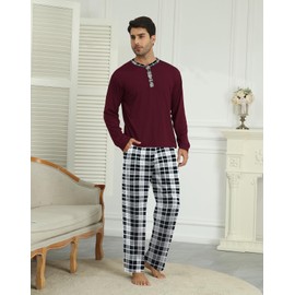 Ekouaer Mens Pyjamas Set Mens Pjs Sets Loungewear Sets Thermal Winter, Red, XXL