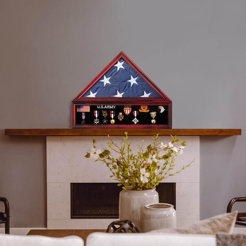 Tieeqe Large Military Shadow Box Solid Wood Burial Flag Display