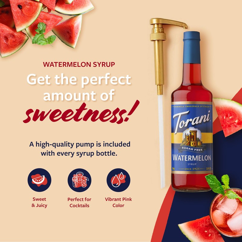 Torani Sugar Free Syrup, Watermelon Flavored Syrup for Drinks, Zero