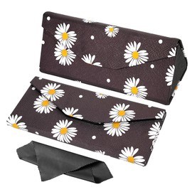 Cosysparks Foldable Glasses Case Foldable Glasses Case Hard Shell Hard Triangle Glasses Case Portable Glasses Case Sunglasses Case Leather with Cleaning Cloth for Girls Women, black