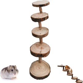 YANJI Hamster Ladder Natural Wood, Hamster Climbing Toy, Wooden Hamster Ladder, Hamster Exercise Toy, Hamster Wooden Ladder Toy, 5-Layer for Hamsters, Mice, Rats and Parrots