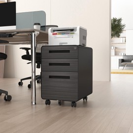 espidoo 3 Drawer Mobile File Cabinet: Locking Storage with 5 Wheel Design Anti-Tilting - Office Manager Desk Organizer for Document Security & Space Efficiency