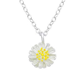 Laimons Women's Pendant with Chain Flower Daisy Shiny Gold-Plated 925 Sterling Silver, Silver, No Gemstone