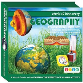 Children's Geography Educational Box Set - Includes Reference Book, Sticker Book, Wall Chart and Weather Watching Kit