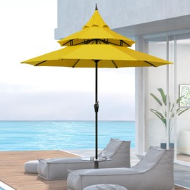 MAYPEX Outdoor 9 Ft Pagoda Umbrella Patio Umbrella with Crank Outdoor 3 Tier Vented Market Umbrella Water Repellent 8 Steel Ribs for Pool Garden Yard Cafe Deck, Yellow