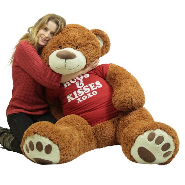 Big Plush Giant Teddy Bear with Hugs & Kisses Shirt - Huge Plush Teddybear - 5-Foot Stuffed Animal - Affectionate Gift - OSO de Peluche - Cute Oversized Plushie - Jumbo Bear to Show You Care