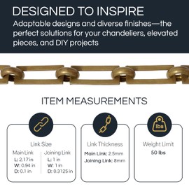 RCH Hardware Decorative Polished Solid Brass Chain for Hanging, Lighting - Rectangular Square Edge and Unwelded Links (1 Foot)