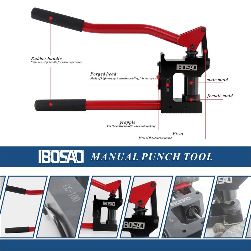 IBOSAD Manual Lever Sheet Metal Stud Punch 20GA with 1/2"