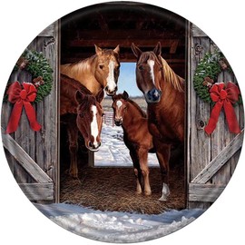 Nichpedr Round Metal Tin Sign Rustic Wall Decor Plaque Horse Christmas Wreath Sign,Suitable for Home Garden Kitchen Bar Cafe Restaurant Garage Wall Decor Retro Vintage 12x12 Inch