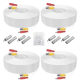 Atuinctv BNC Cable 4 Pack 60 Feet Security Camera Cable,CCTV Video Power Cable Wire for Surveillance Camera DVR Systems with 8pcs Connectors and 100pcs Cable Clips-White