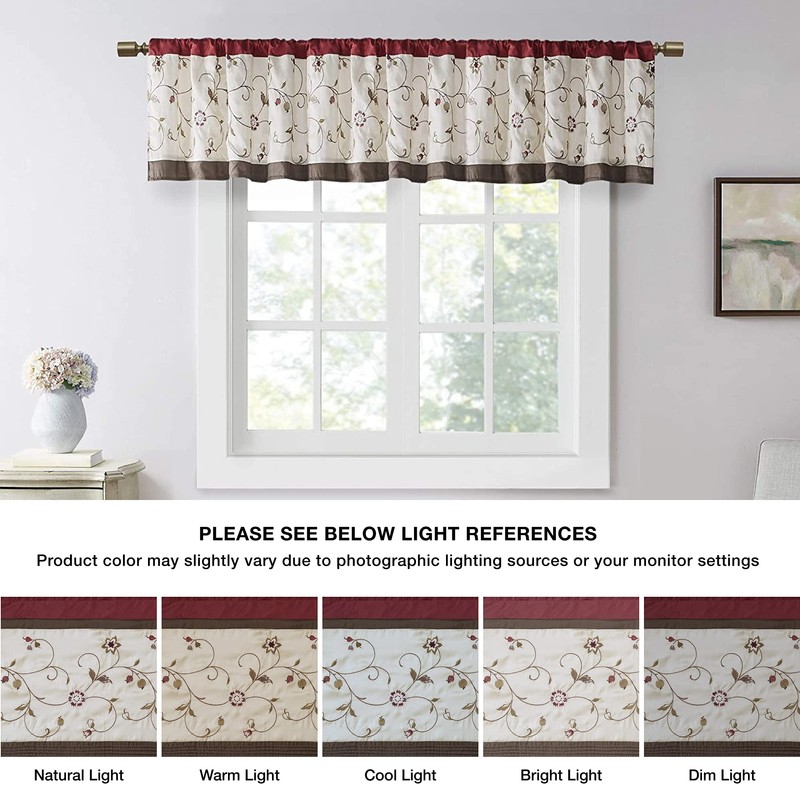 Embroidered Light Filtering Rod Pocket Window Treatment Curtain Window Panel