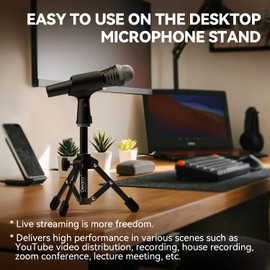 Balee Mini Desktop Microphone Stand, Folding Table Tripod w/Microphone Clip A, Microphone Clip Included, Microphone Stand for Podcasts with Meeting Lectures