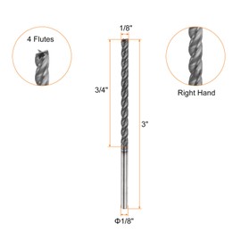 HARFINGTON Carbide Square Nose End Mill Bit 1/8" Cut Dia 4 Flutes TiAlN Coated Milling Cutter for Hardened Steel Metal (1/8" Shank 3/4" Cut Length 3" Long 30 Degree Helix)