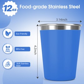 Vermida Stainless Steel Cups for Kids and Toddlers Stackable, 12oz Stainless Steel Kids Cups with Silicone Sleeves Sweat Proof, Unbreakable Metal Cups for Home & Outdoor, BPA Free (4 Pack)