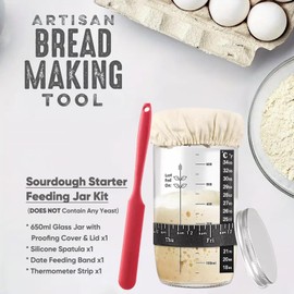 Jeensley Boxed Sourdough Starter Feeding Jar Kit with Oval Proofing Basket and Bread Making Tools Bread Making Accessories