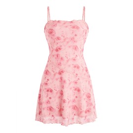 Verdusa Women's Casual Sundress Sleeveless Floral Print Spring Summer Mini Cami Dresses Pink Large