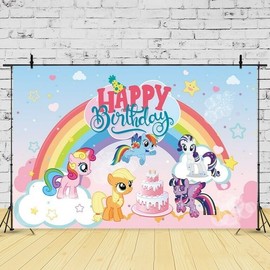 Generic My Little Pony Happy Birthday Backdrop 5x3.5ft,for Kids Birthday Party Decorate