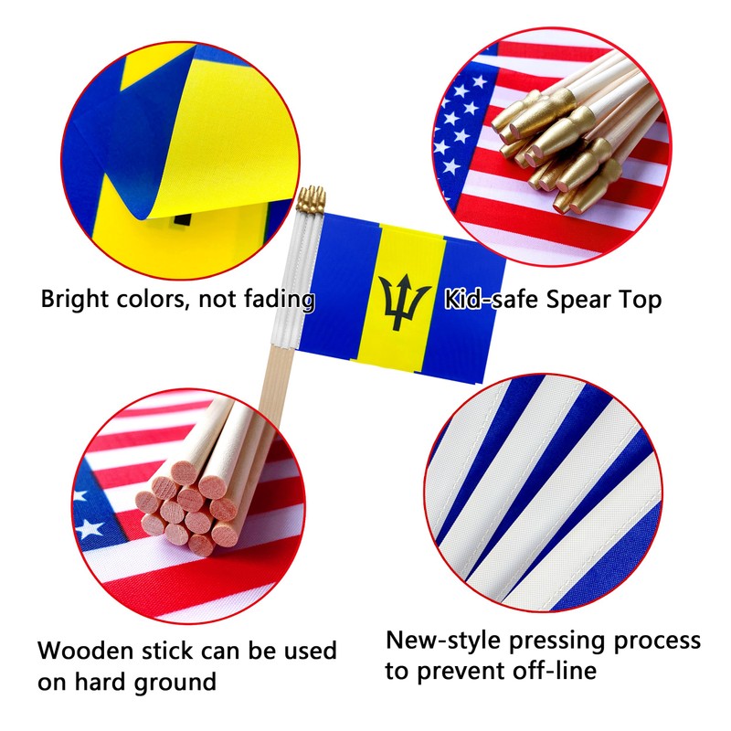 TSMD Barbados Stick Flag Barbadian Small Mini Hand Held Flags,5x8