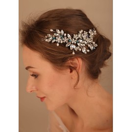 Denifery Bride Flower Wedding Hair Vine Silver Crystal Bridal Hair Piece Rhinestone Hair Accessories Pearl Hair Jewelry for Women and Girls (Gold)