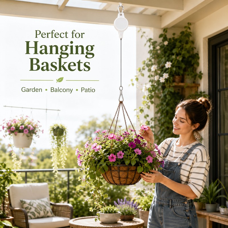 Retractable Plant Pulley Hanger for Hanging Baskets – Adjustable Hook
