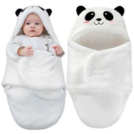 Baby Swaddle Blanket Ultra - Soft Plush Wrap Newborns Warm Sherpa Receiving Blanket Essential for Infant Sleep Must Have Registry White Panda, 3-6Months