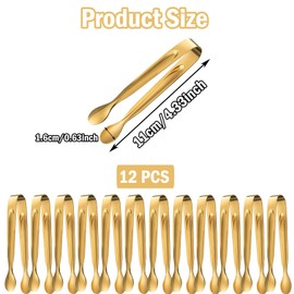 ddseexhe 12PCS Mini Serving Tongs,Stainless Steel Small Appetizer Tongs,4.3Inch Ice Tongs Sugar Tongs Mini Tongs for Appetizers Desserts Ice Bucket,Tea Party,Coffee Bar (Gold)