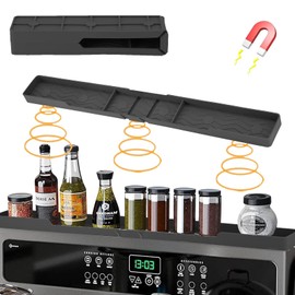 Adawe Silicone Magnetic Spice Rack Organizer for Stove Top - 30" Heat-Resistant Non-Slip Shelf Fits Curved Gas/Electric Ranges, Over The Stove Storage for Kitchen Utensils & Spice Jars (Black)