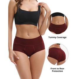 INNERSY Period Underwear for Women Bamboo Viscose High Waisted Leakproof Panties 3 Pack Holds 4 Tampons (Black/Gary/Red,Large