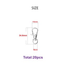 20pcs Swivel Snap Hooks Premium Metal Silver Lobster Claw Trigger Clasps for Lanyard Keychain Rings Bag Purse Tag Jewelry Making DIY Crafts Length 1.36inch(34.5mm) Inside Width 0.36inch(9mm)