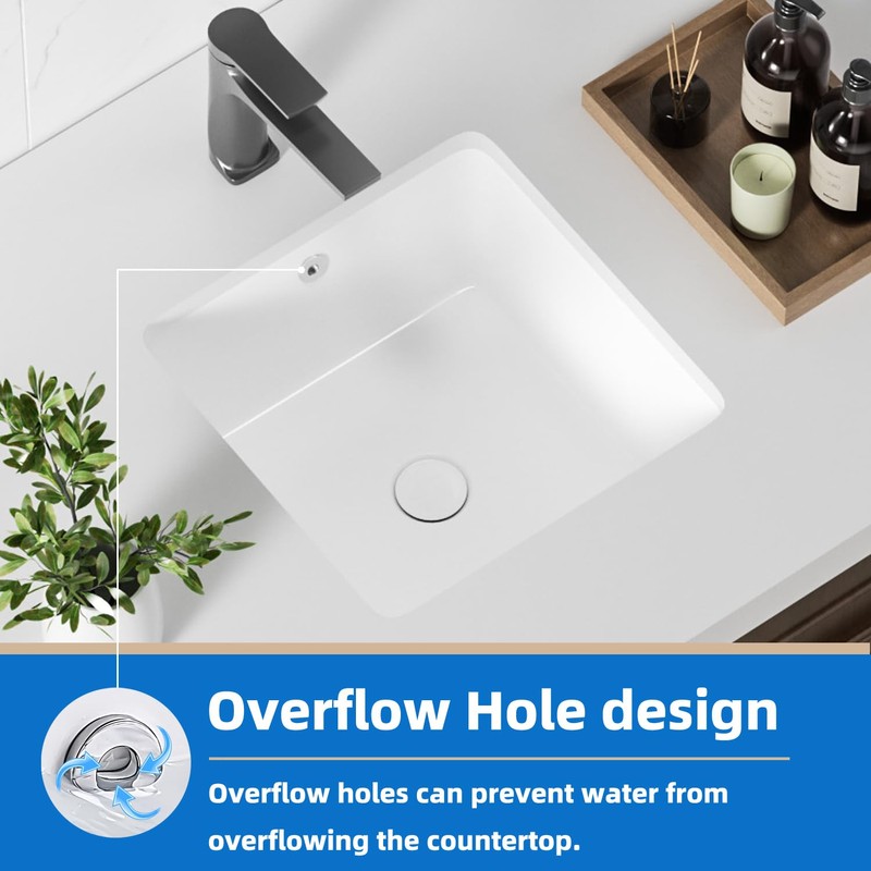 14 Inch Small Square White Undermount Bathroom Sink 13.75" x
