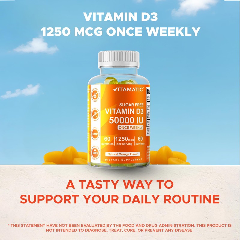 Vitamatic Sugar Free Vitamin D3 50,000 IU Weekly Supplement –