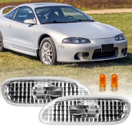 USR 95-99 Eclipse Bumper Side Marker Light – CLEAR Front Bumper Lamps (Left + Right) Pair - Compatible with 1995-1999 Mitsubishi Eclipse All Models (CRYSTAL CLEAR BUMPER SIDE MARKER LIGHTS with BULBS)