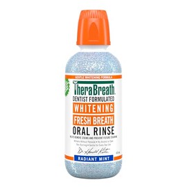 TheraBreath Whitening Oral Rinse, Radiant Mint 473ml - Whitens Teeth, Helps Remove Stains, Alcohol-Free, Non Burning, No Peroxide, No Dyes - Ideal for Daily Oral Care