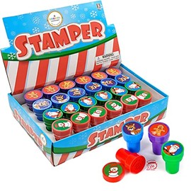 The Dreidel Company Christmas Stampers Theme Self-Ink Stamps for Kids, Christmas Crafts Party Favors, Assorted, 1.4" Inch Stamp (12-Pack)